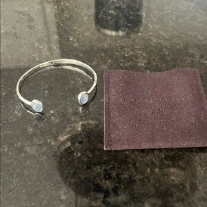 Monica Vinader Siren Thin Cuff - Silver Bracelet with Blue Stones